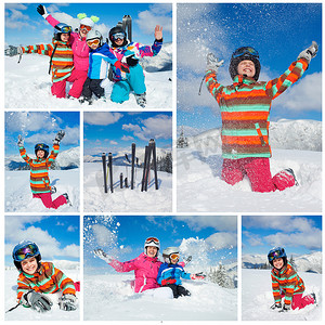 滑雪女孩子摄影照片_冬季滑雪乐趣。