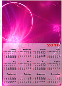 2010 年日历的抽象设计模板。