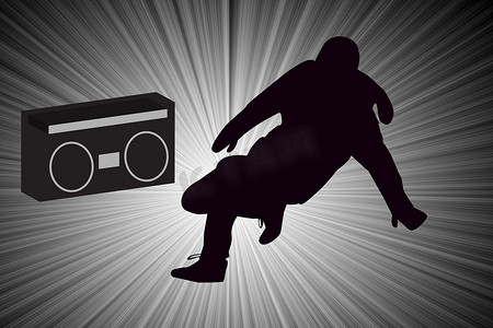 Breakdancer 与 Old School Boom Box Silhouette 共舞