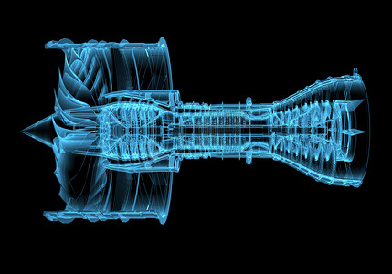 喷气发动机涡轮（3D x 射线蓝色透明）