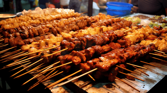 烤肉串摄影照片_肉串大排档夏天烧烤美食