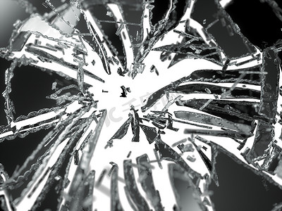 破碎或破碎的玻璃碎片在白色上隔离