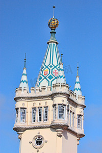 巴洛克式建筑摄影照片_辛特拉市政厅的巴洛克式塔楼