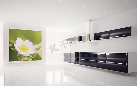 绿色极简风格摄影照片_现代厨房 3d 渲染