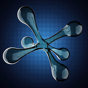 微几何摄影照片_蓝色背景上的原子模型