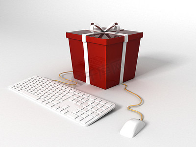 立体键盘鼠标和包装好的礼物