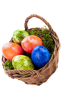 一篮子色彩鲜艳的复活节彩蛋