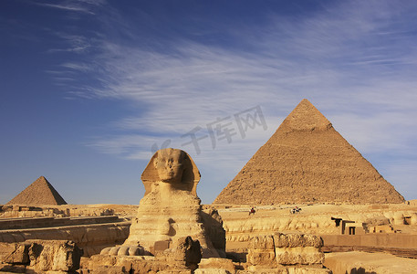 优美摄影照片_埃及开罗卡夫拉狮身人面像和金字塔