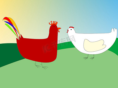 卡通鸡摄影照片_鸡和公鸡绘图