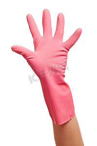 一只粉色家用手套呈现