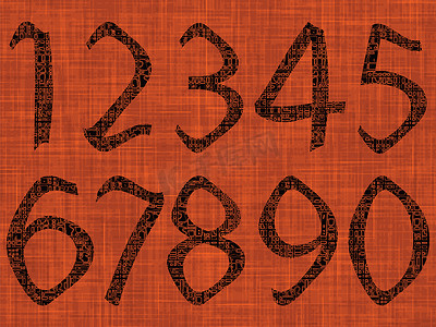 橙色质感上的抽象数字