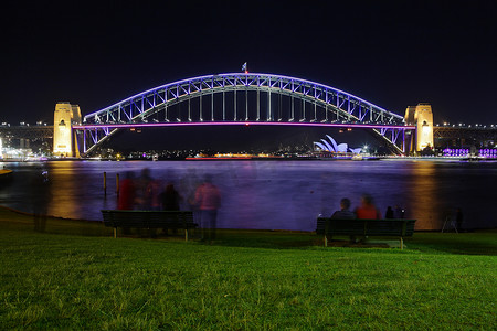 生动的悉尼 - 悉尼海港大桥在夜间的颜色
