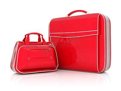红色公文包摄影照片_红色手提箱
