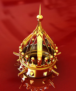 公主加冕摄影照片_孤立在红色背景上的金皇冠