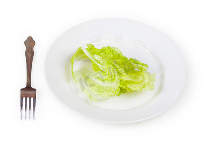 减肥创意摄影照片_绿色沙拉上的盘子