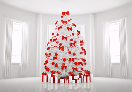 在房间内部的白色圣诞树 3d