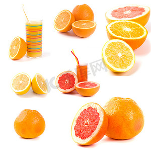 水果集合切片摄影照片_柑橘收藏