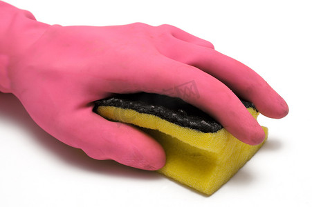 粉色清洁手套配擦洗海绵