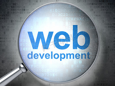 蓝色网页设计模板摄影照片_SEO 网页设计理念： 与光学玻璃的 Web 开发