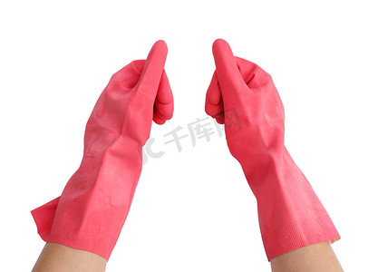 清洁女性手臂的手套竖起大拇指