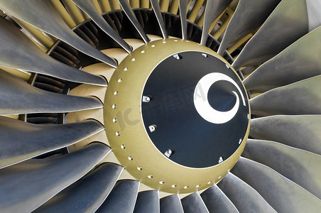 商业引擎摄影照片_喷气发动机细节。