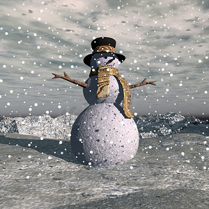 雪人在下雪的夜晚 — 3D 渲染