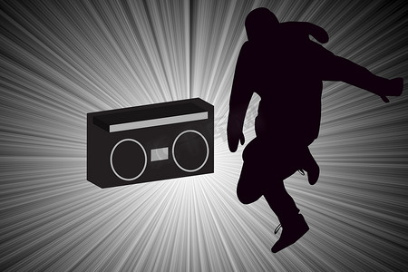 Breakdancer 与 Old School Boom Box Silhouette 共舞