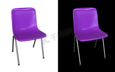 紫色现代 3d 渲染椅子隔离在黑色和白色背景上。