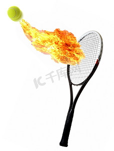 网球和带火焰的球拍