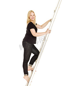 五一淘宝促销摄影照片_爬上梯子的女人