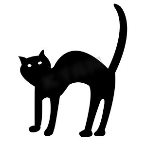 可爱卡通元素摄影照片_孤立在白色矢量图上的黑猫