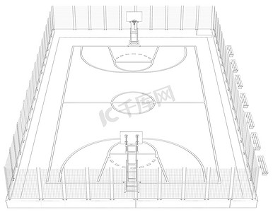 户外篮球场摄影照片_篮球场。