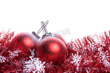 圣诞背景与红丝带和球