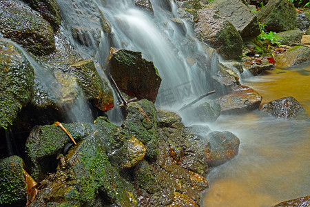 深林摄影照片_深林小瀑布顺石流水美景