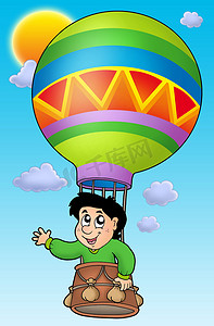 送福童子摄影照片_童子乘气球穿越天空