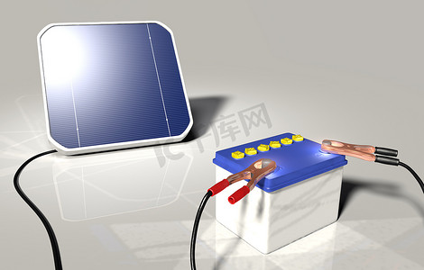 可持续资源摄影照片_太阳能电池板为汽车电池充电