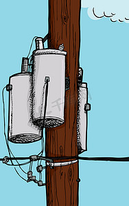 卡通云摄影照片_电线杆上的变压器
