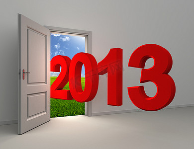 新的一年 2013 进入打开白色的门