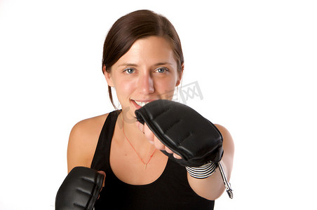 拳击可爱摄影照片_女性练习拳击