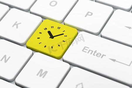 时间概念： 计算机键盘背景上的时钟