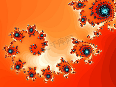 橙色背景上的装饰分形螺旋。