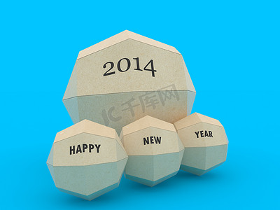新年快乐几何摄影照片_包含新年快乐的 3d 纸地球仪