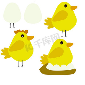 复活节小鸡和彩蛋插画
