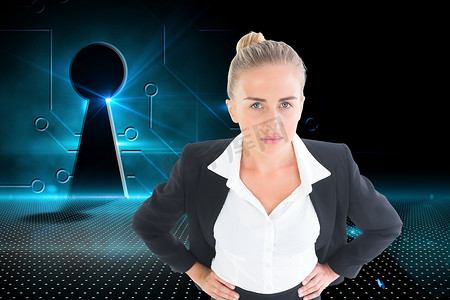 女商人双手叉腰站立的复合形象