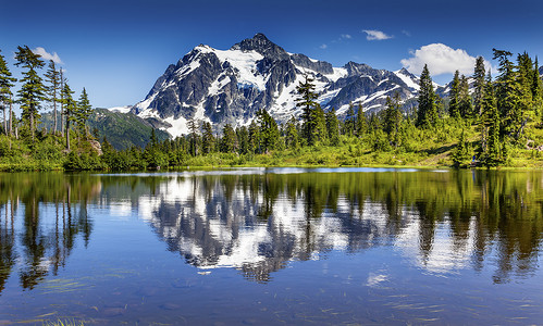 公园风景图片摄影照片_图片 Lake Evergreens Mount Shuksan Washington USA