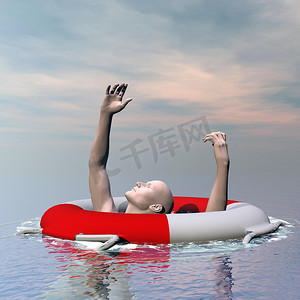 防溺水书摄影照片_溺水的人 - 3D 渲染