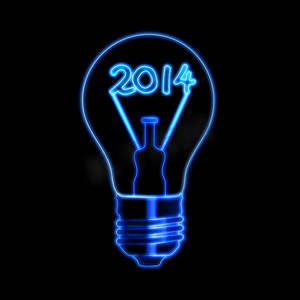 发光的新的一年 2014 年在灯泡