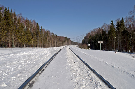 松柏科的摄影照片_积雪的铁路线