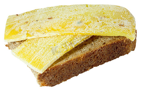 白色背景中带奶酪的变质发霉的不可食用三明治