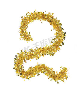 圣诞黄色金属丝与星星作为数字 2。
